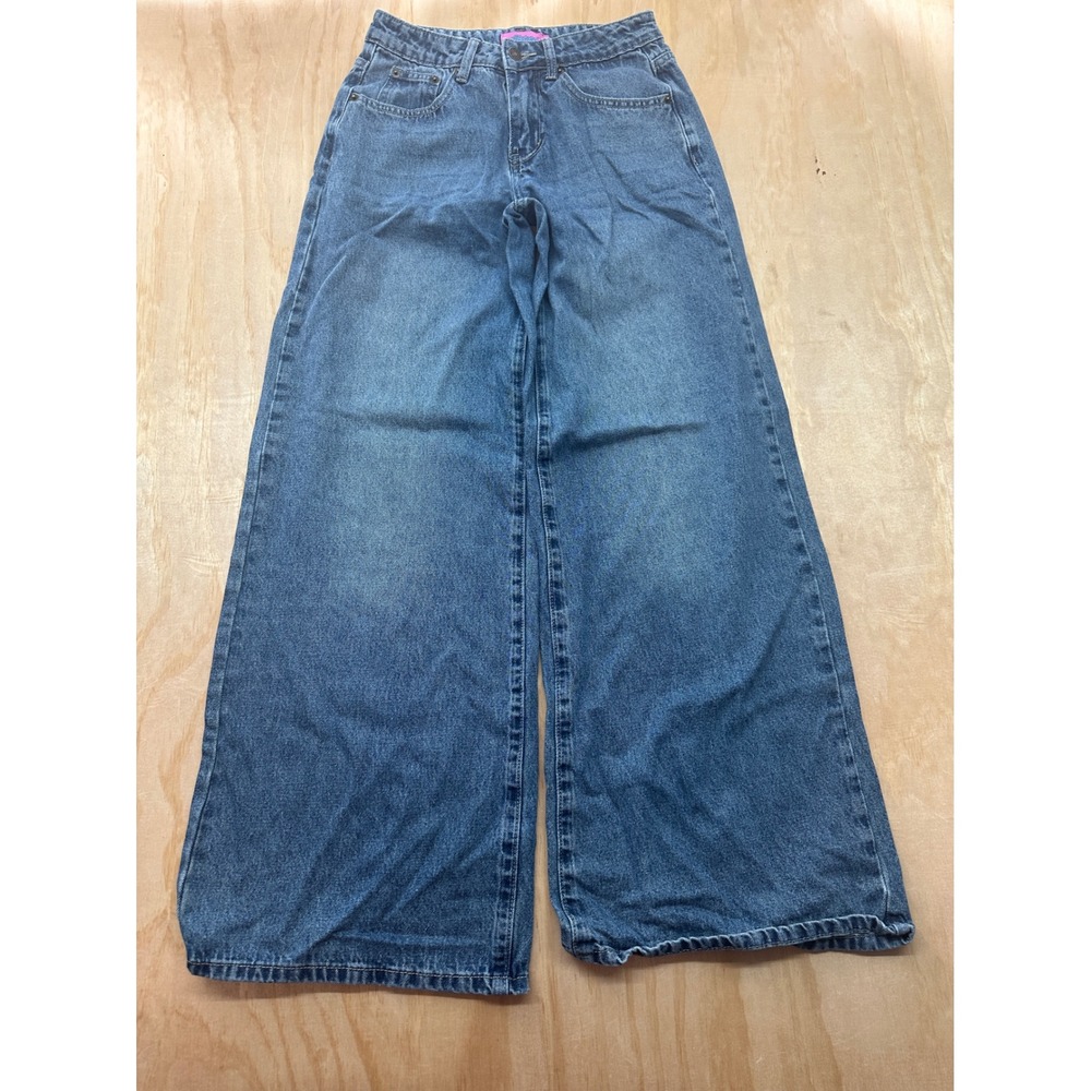 Edikted Women Medium Wash‎ Wide Leg Baggy Denim Jeans XS High Rise Streetwear